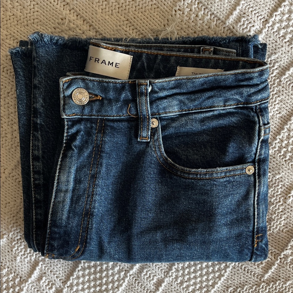 FRAME The Wide high-rise ankle wide-leg raw hem jeans in Rival Sz 28 - Picture 13 of 13